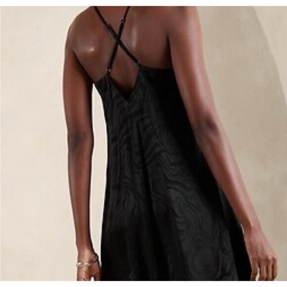 Banana Republic Jacquard A-line Maxi Slip Dress Black Sleeveless Adjustable Sz M - Picture 3 of 12